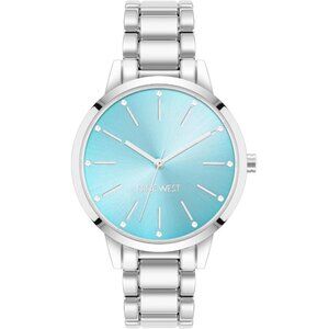 Nine West Women's Silver/ Teal Crystal Accented Bracelet Watch
